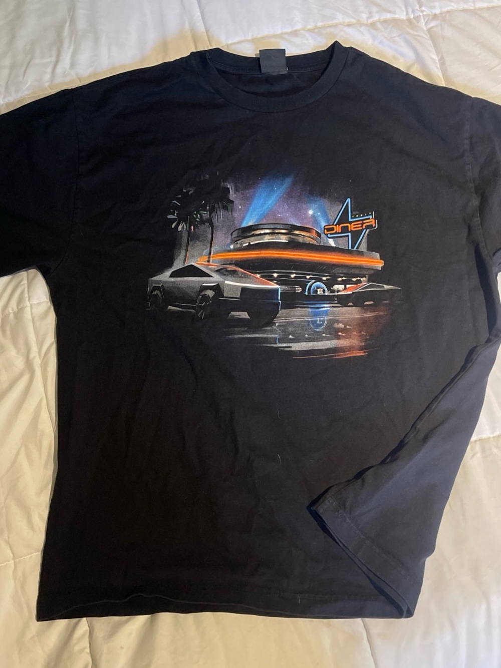 Tesla Black Long Sleeve Tee with Retro Diner & Cybertruck Graphic